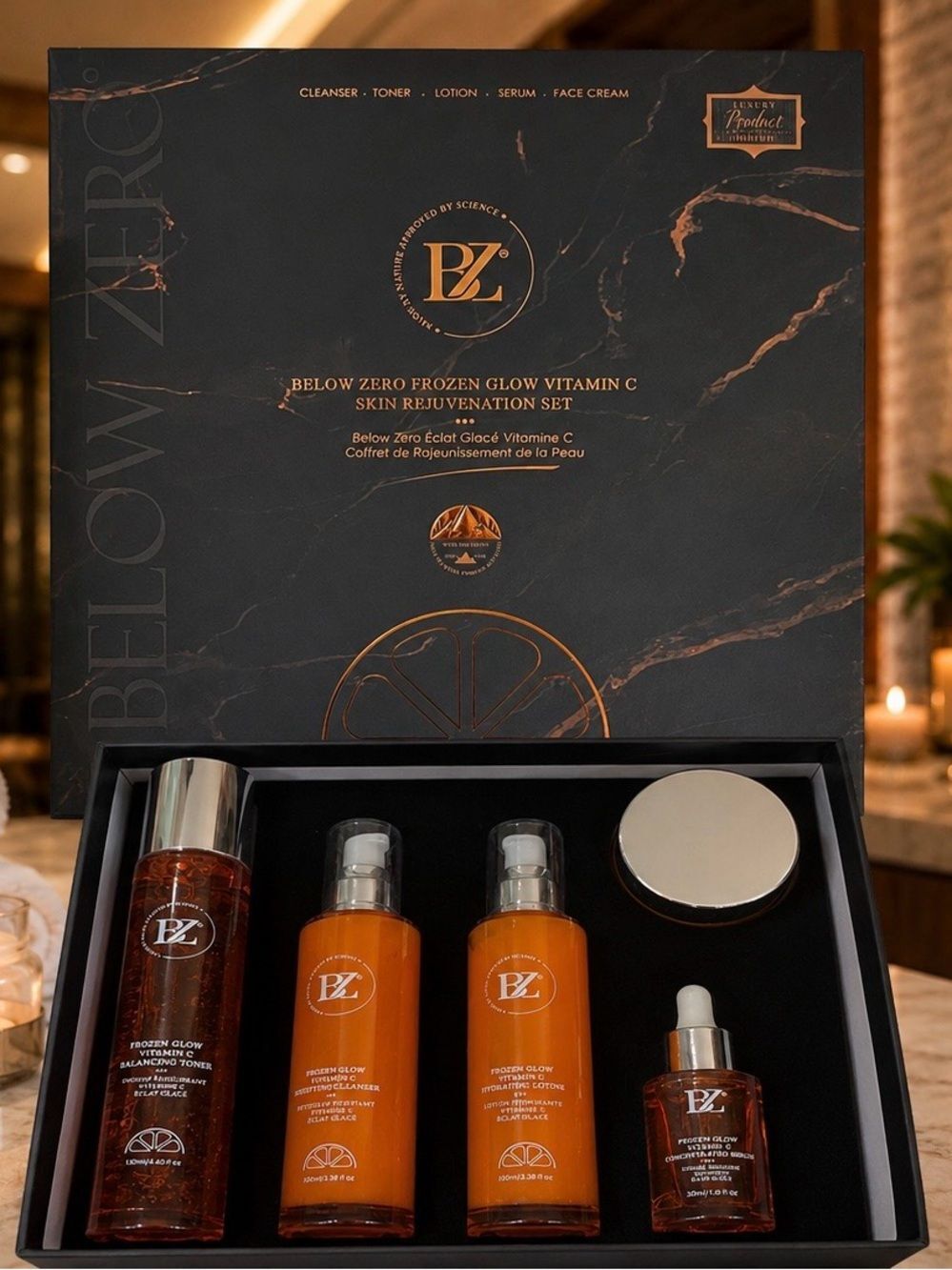 EZ Frozen Glow Vitamin C Skincare Set Toner Cleanser Lotion Serum Face Cream New